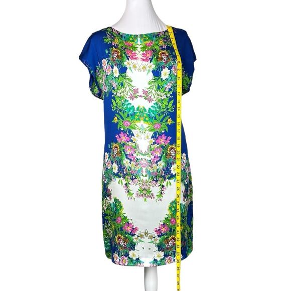 Zara Floral Dress Womens Size XS Shift Vivid Blue Multicolor Silky Colorful - Picture 6 of 8